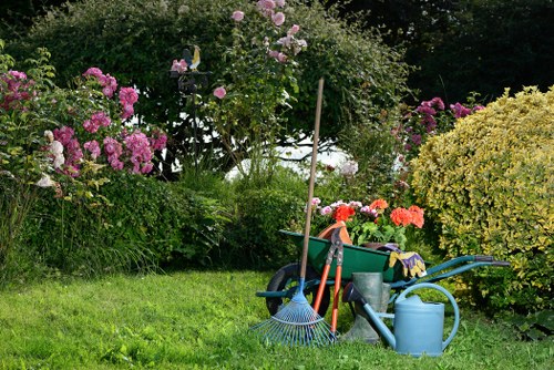 Seasonal garden clearance in Chinatown with leaves and branches being removed